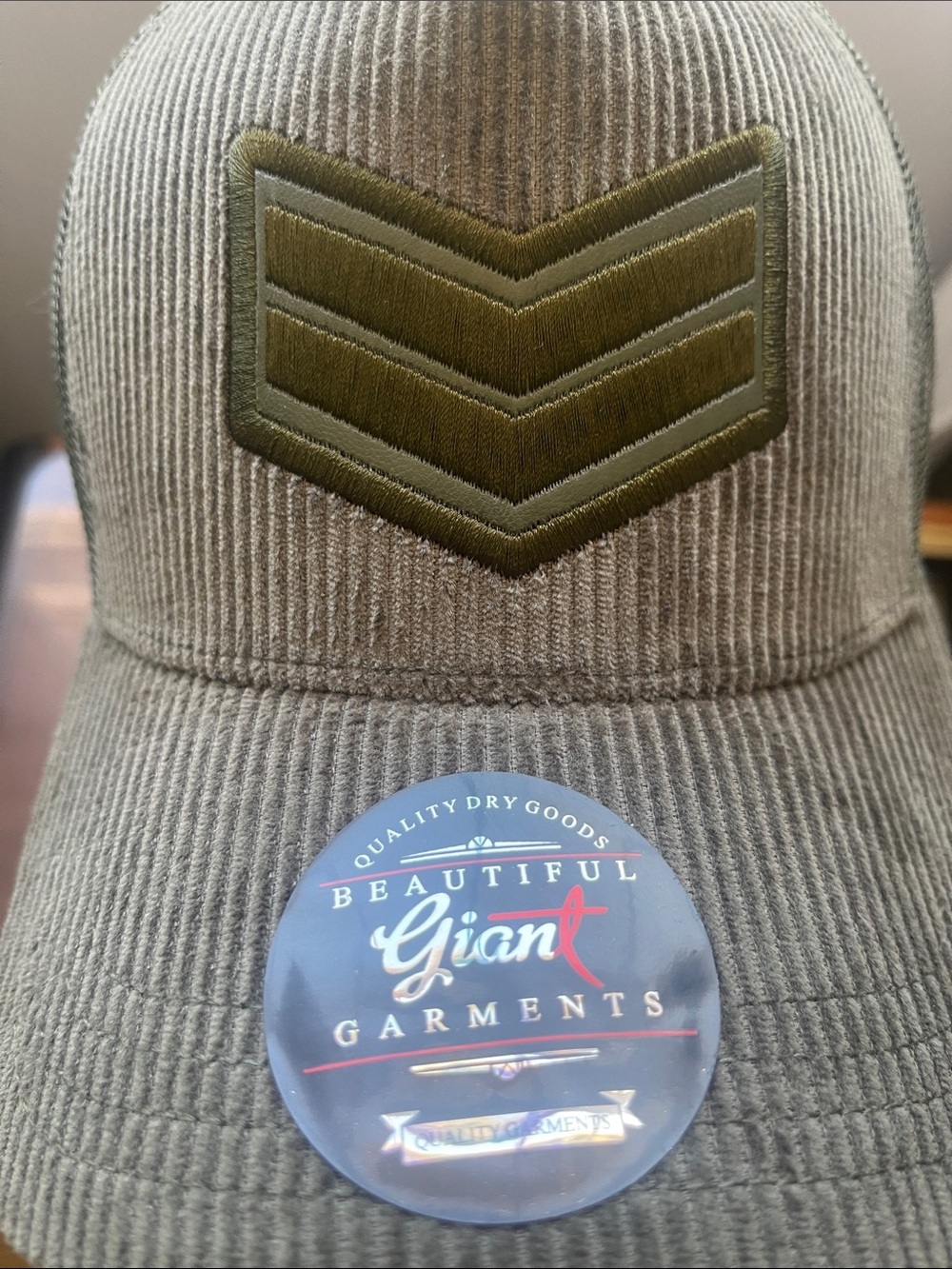 Grey Ribbed Baseball Cap with Chevron Patch - Picture 2 of 4